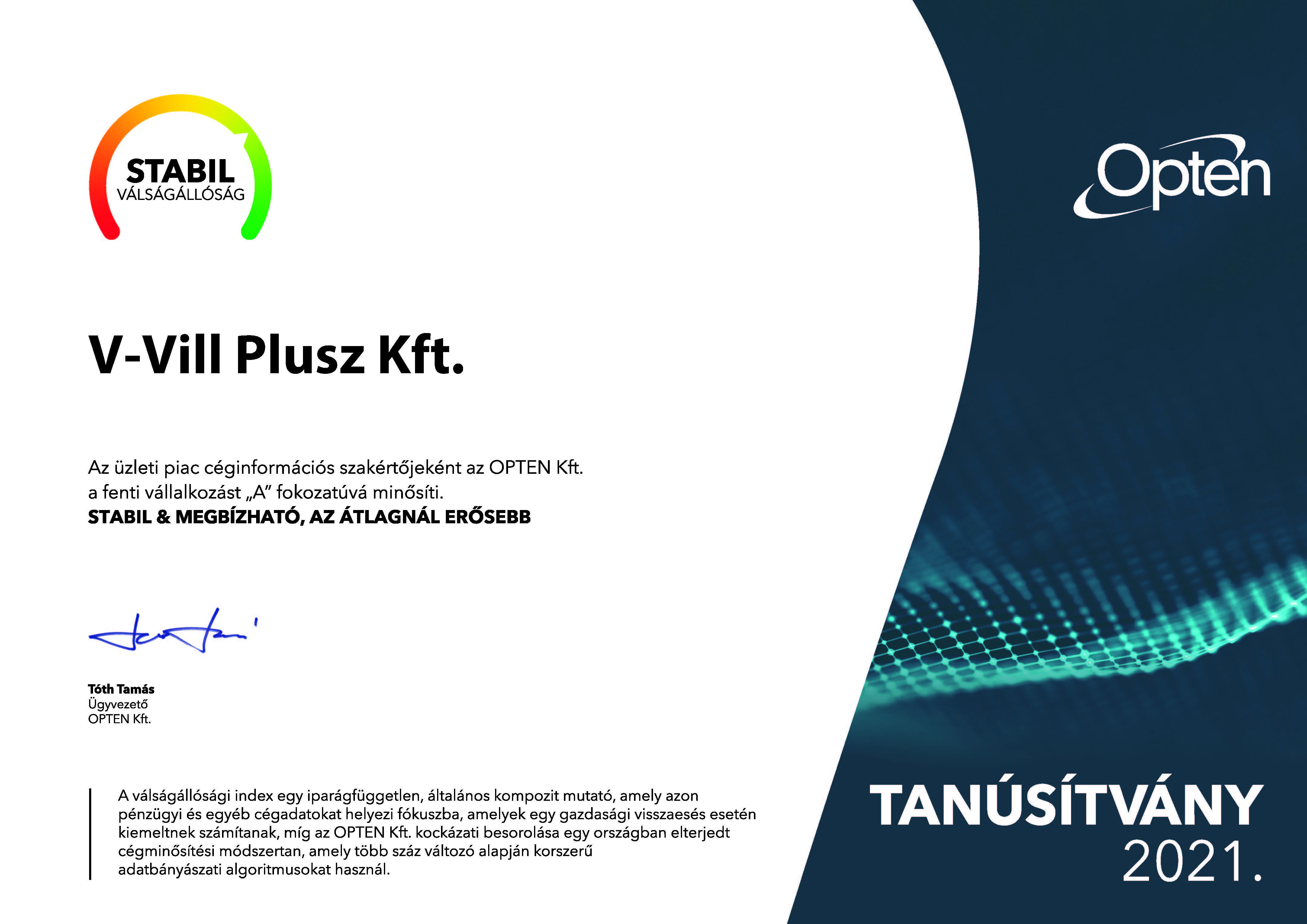 V-Vill Plusz Kft. minősítés – 1. oldal
